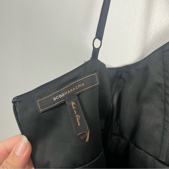 BCBG MAX AZRIA black 100% silk satin babydoll sun dress puff skirt eyelet dots - Picture 6 of 6